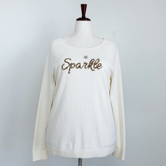 Talbots Sparkle Sequined Embellished Cream Sweater - Picture 4 of 9